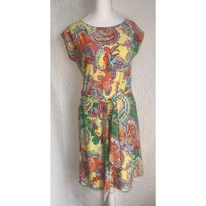 RALPH LAUREN Stretch Paisley Midi Short Sleeve Colorful Dress Size Petite Small